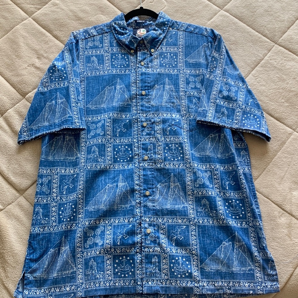 Reyn spooner blue nautical print button up in XL
